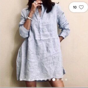 Halston Long Sleeve 100% Linen Shirt Dress